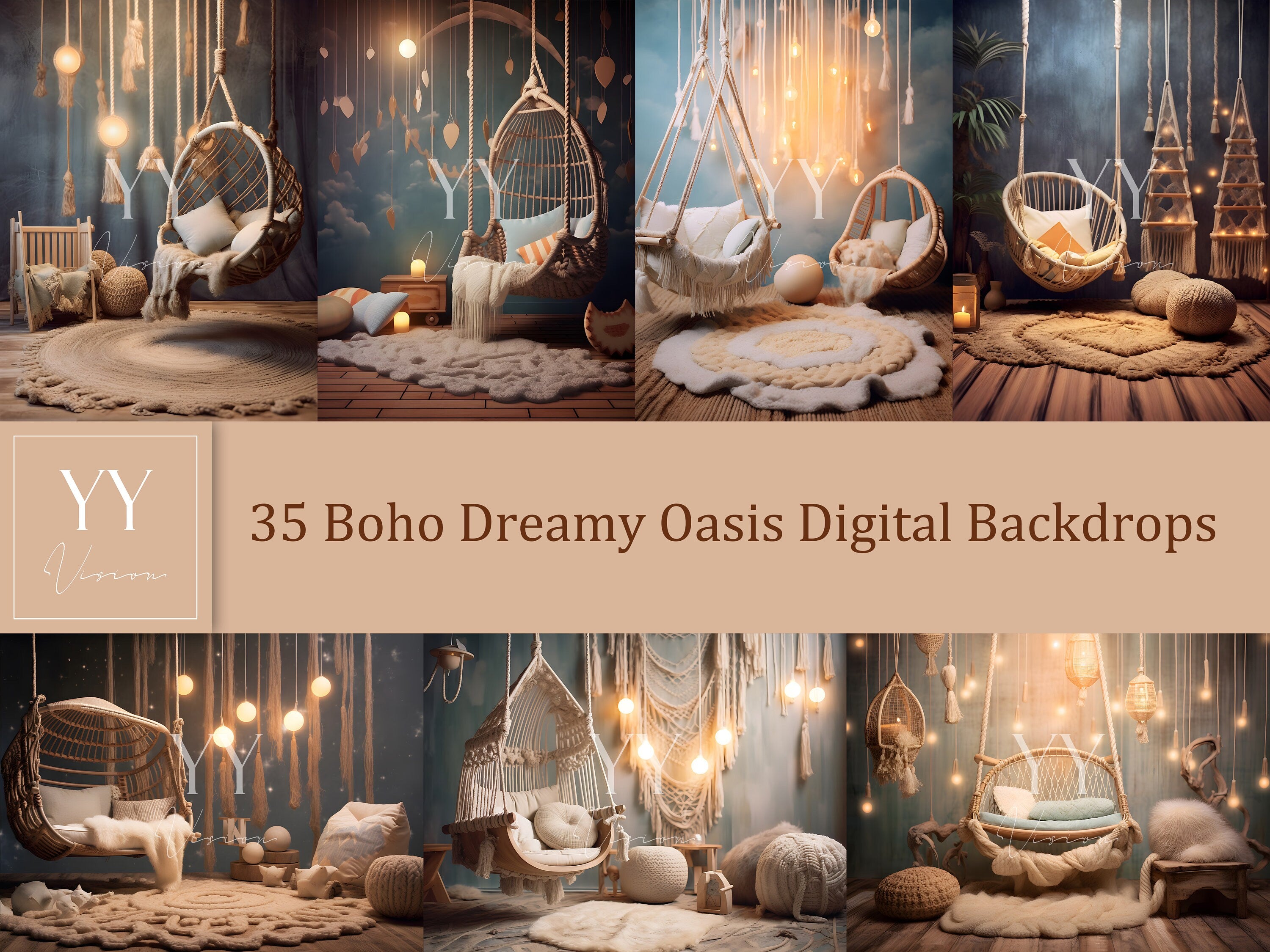 35 Boho Dreamy Digital Backdrops Sets for Newborn Maternity Studio Photography Indoor Photography Digital Backdrops JPG Photoshop Overlays