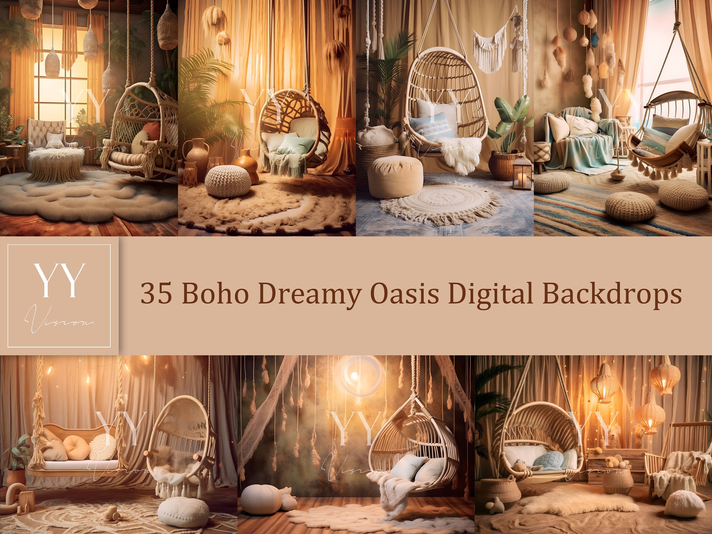 35 Boho Dreamy Digital Backdrops Sets for Newborn Maternity Studio Photography Indoor Photography Digital Backdrops JPG Photoshop Overlays