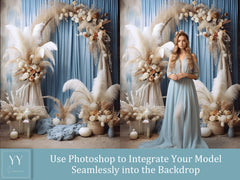 35 Boho Blue Floral Arch Digital Backdrop Sets for Maternity Wedding Photography Digital Backdrops Studio Photography JPG Photoshop Overlays