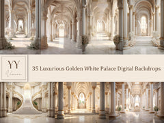 35 Luxurious Golden White Palace Digital Backdrops Sets for Wedding Studio Photography Ceremony Digital Backdrops JPG Photoshop Overlays