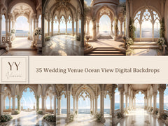 35 Golden White Venue Ocean View Wedding Digital Backgrounds Sets Maternité Studio Photographie Cérémonie Digital Backgrounds JPG Photoshop