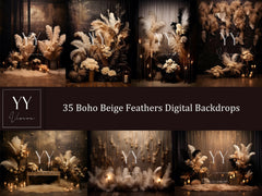 35 Boho Beige Feather Digital Backdrops Sets for Maternity Wedding Photography Digital Backdrops Studio Photography JPG Photoshop Overlays