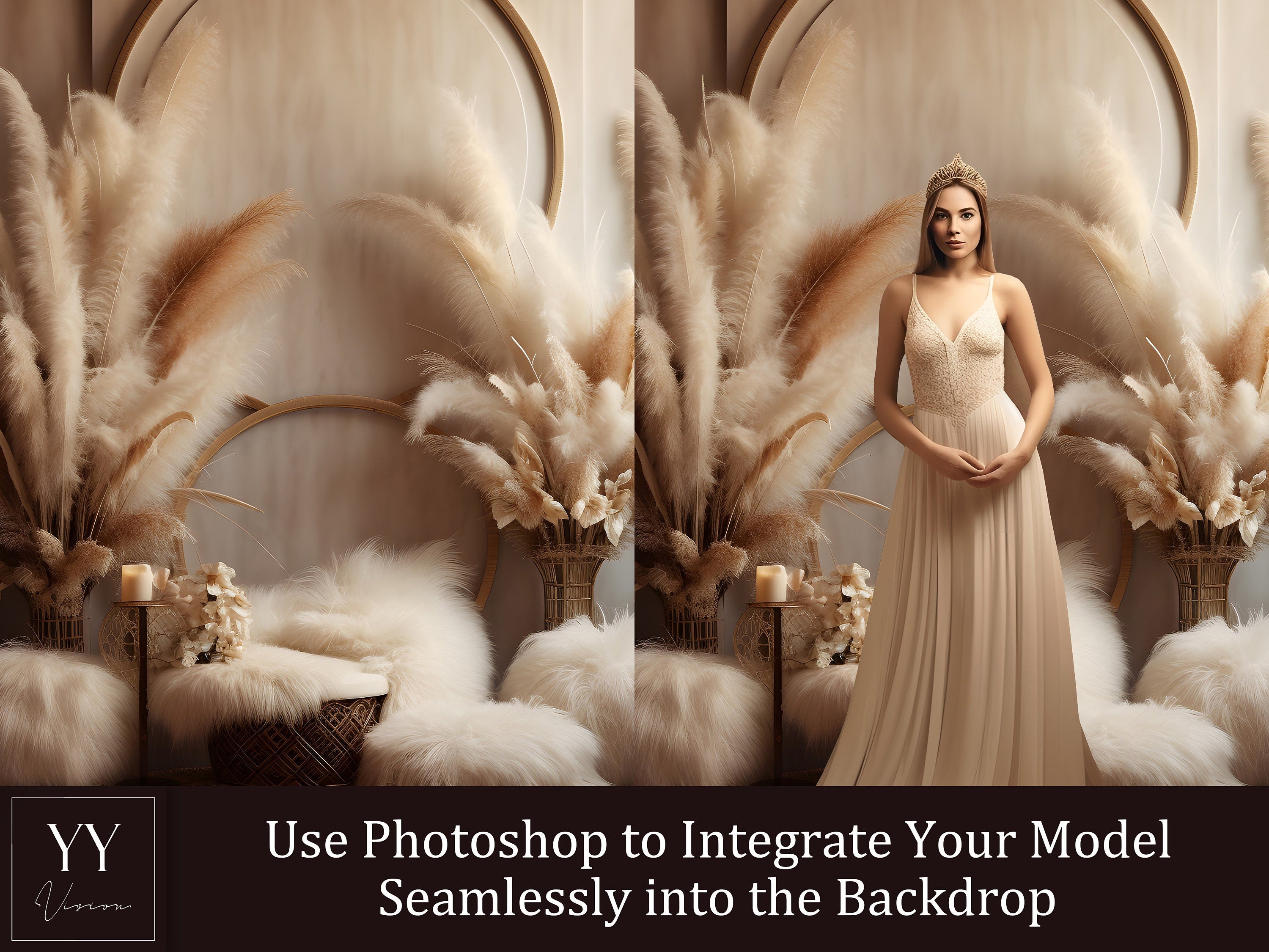 35 Boho Classic Feather Pampas Grass Digital Backdrops Sets for Maternity Wedding Photography Digital Backdrop Studio Photography Photoshop