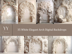 35 White Elegant Arch Digital Backdrops Sets for Maternity Wedding Photography Digital Backdrops Studio Photography JPG Photoshop Overlays