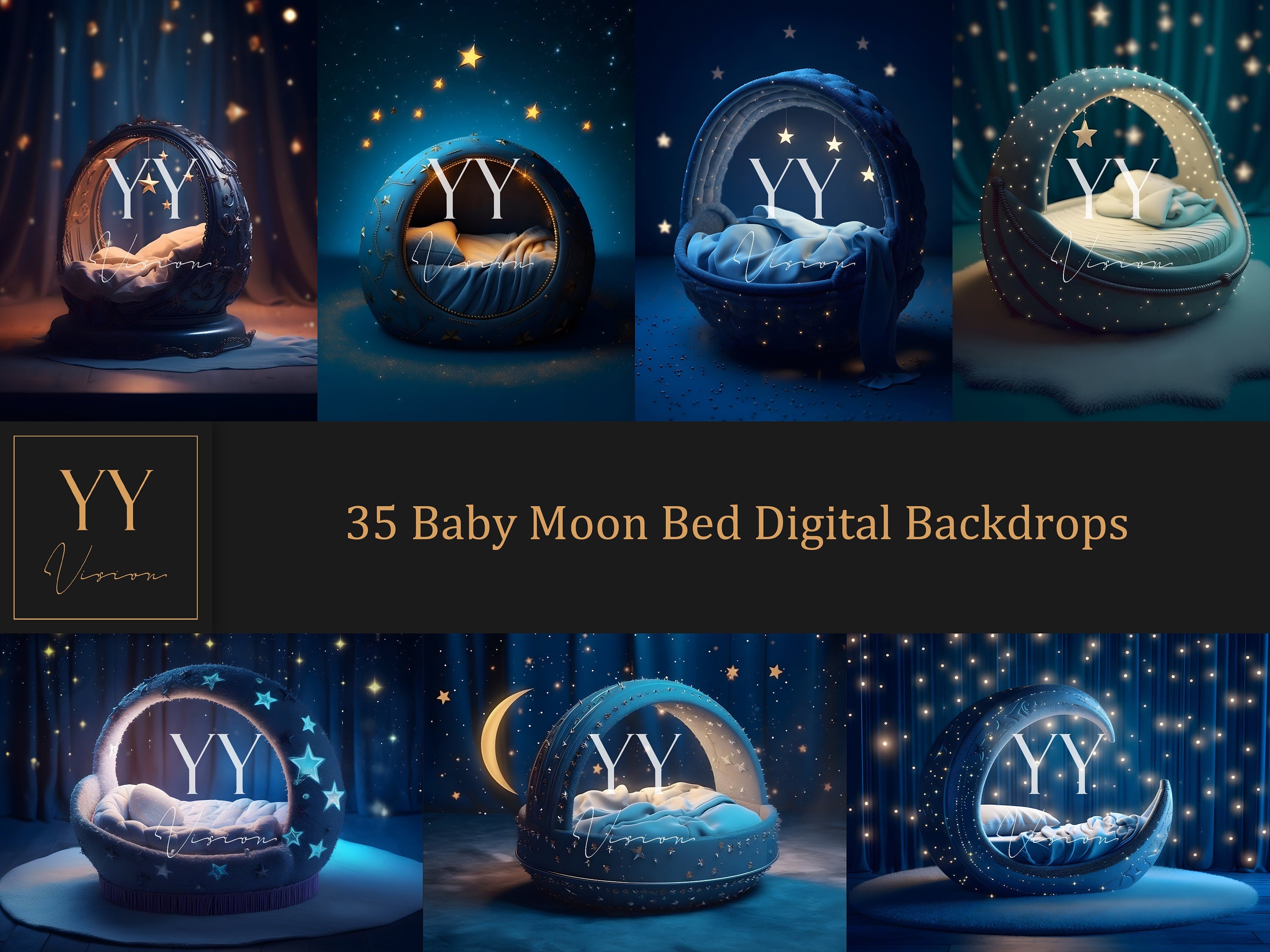 35 Newborn Baby Moon Bed Digital Backdrops Sets for Maternity Photography Studio Digital Backdrop Photoshop