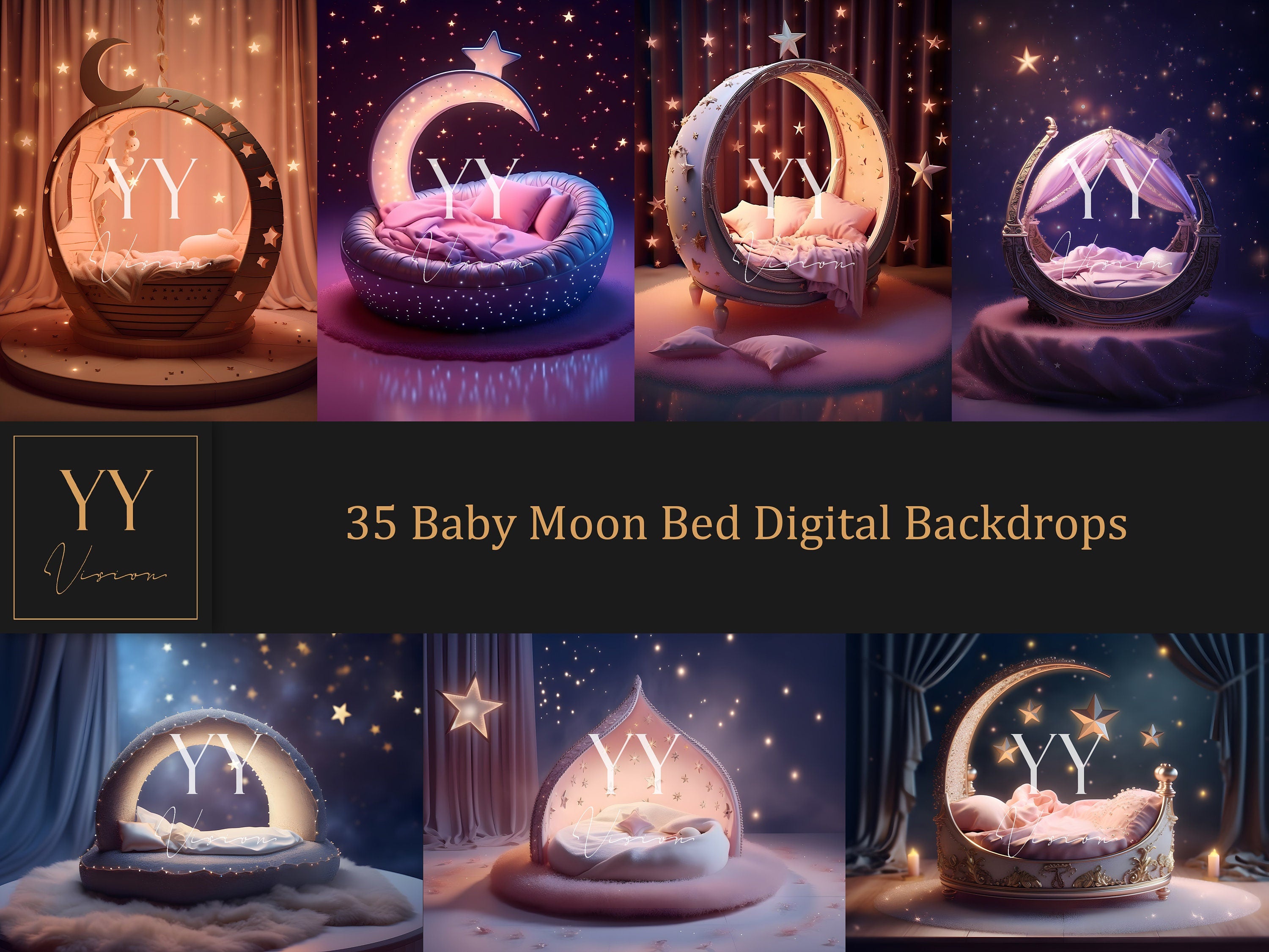 35 Newborn Baby Moon Bed Digital Backdrops Sets for Maternity Photography Studio Digital Backdrop Photoshop