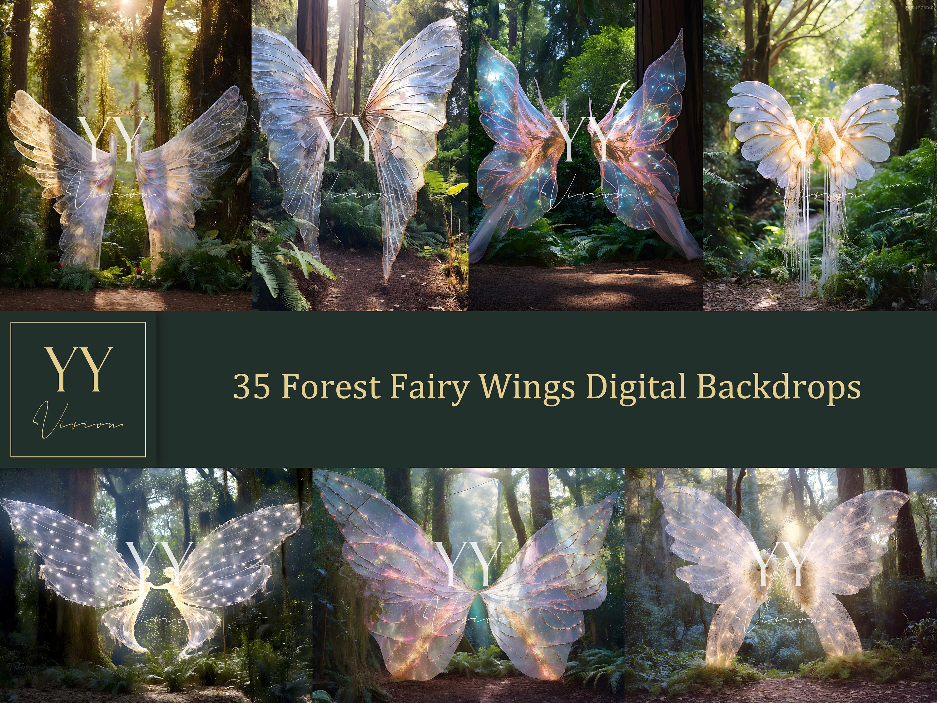 35 Forest Fairy Wings Digital Backdrops Sets for Maternity Photography Nature Wedding Studio Digital Backdrop Photoshop overlay