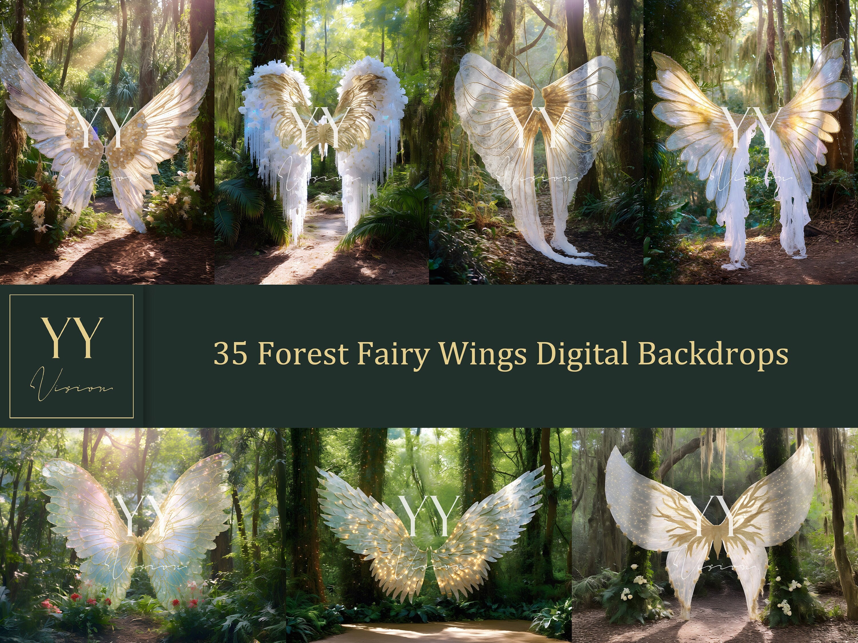 35 ensembles de toiles de fond numériques d'ailes de fée de la forêt pour la photographie de maternité Nature Mariage Studio Toile de fond numérique Superposition Photoshop