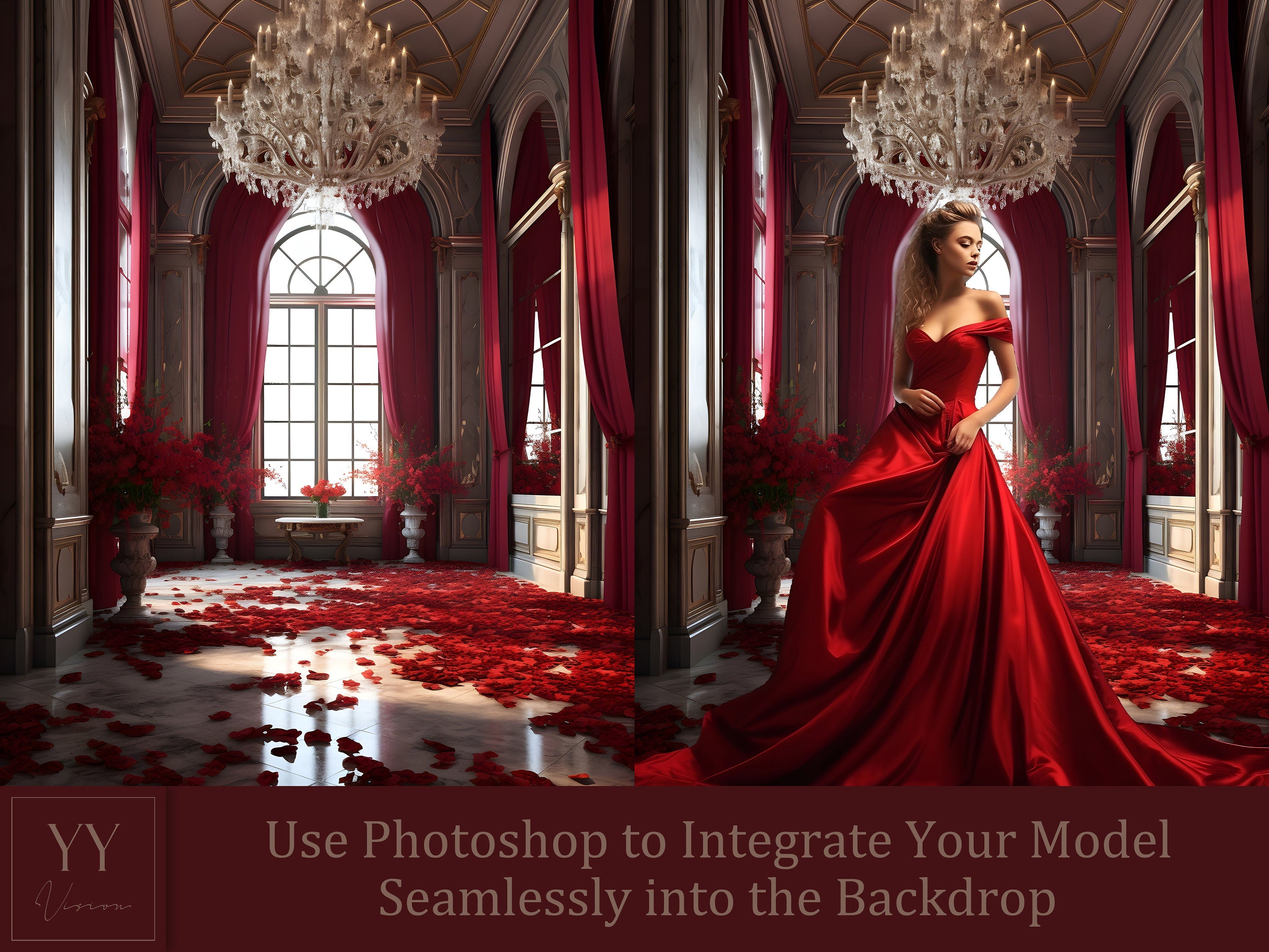 35 Red Valentines Floral Digital Backdrops Sets for Maternity Photography Wedding Studio Photoshop Overlays