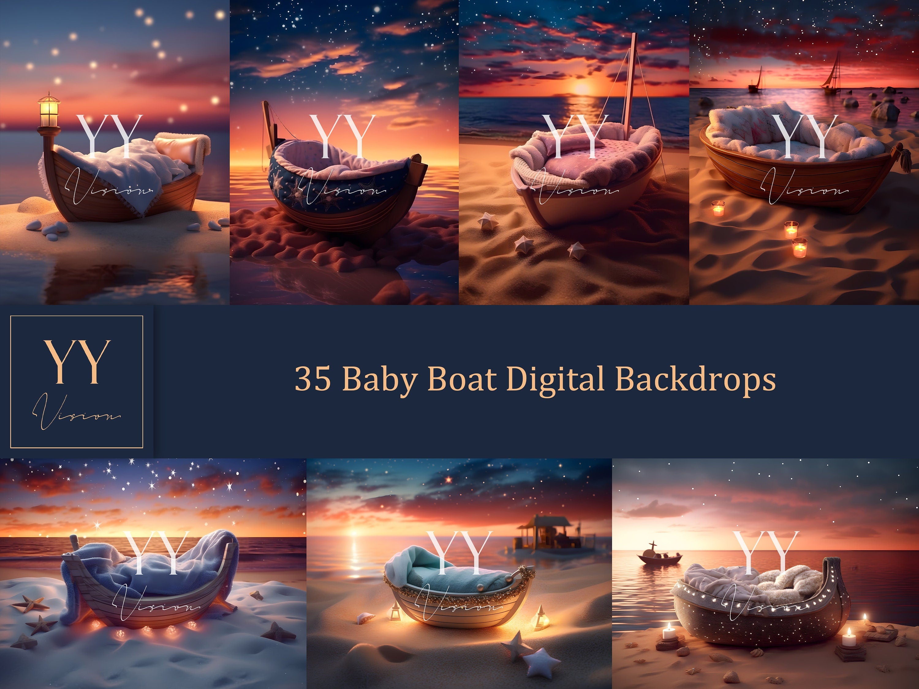 35 Newborn Baby on the Boat Digital Backdrops Sets for Maternity Photography Studio Digital Backdrop Photoshop