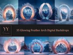 35 Glowing Feather Arch Digital Backdrops Sets for Mystical Photography Studio Snow Wedding Backdrop Photoshop