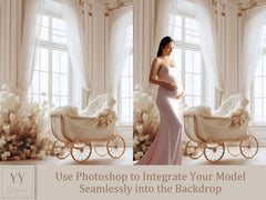 21 Baby Carriage White Gold Digital Backdrops Sets for Baby Shower Maternity Photography Fine Arts Studio Photoshop