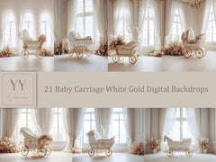 21 Baby Carriage White Gold Digital Backdrops Sets for Baby Shower Maternity Photography Fine Arts Studio Photoshop