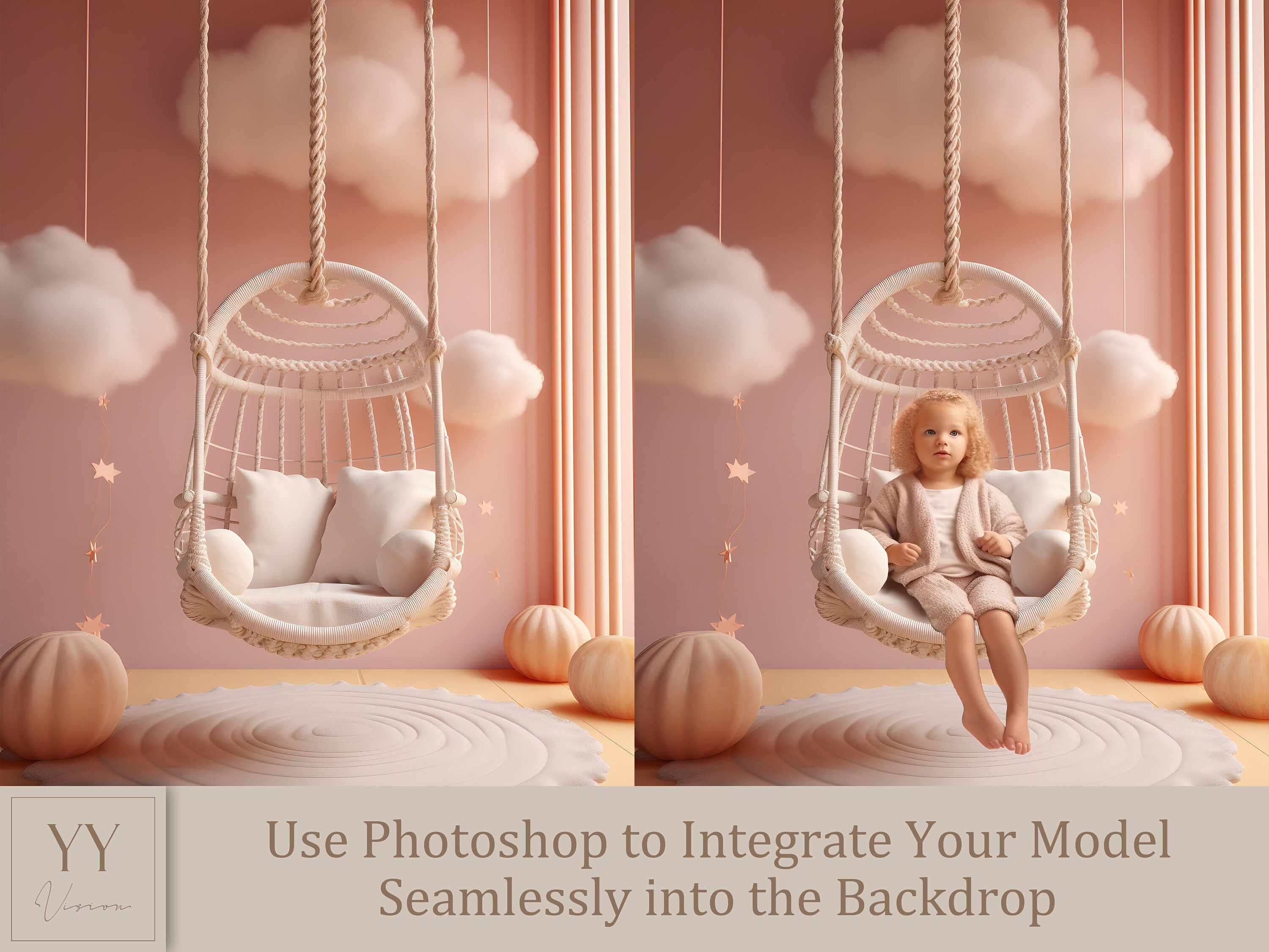 35 Boho Cloud Baby Swing digitale Hintergründe Sets für Schwangerschaftsfotografie Fine Arts Studio Photoshop Overlay