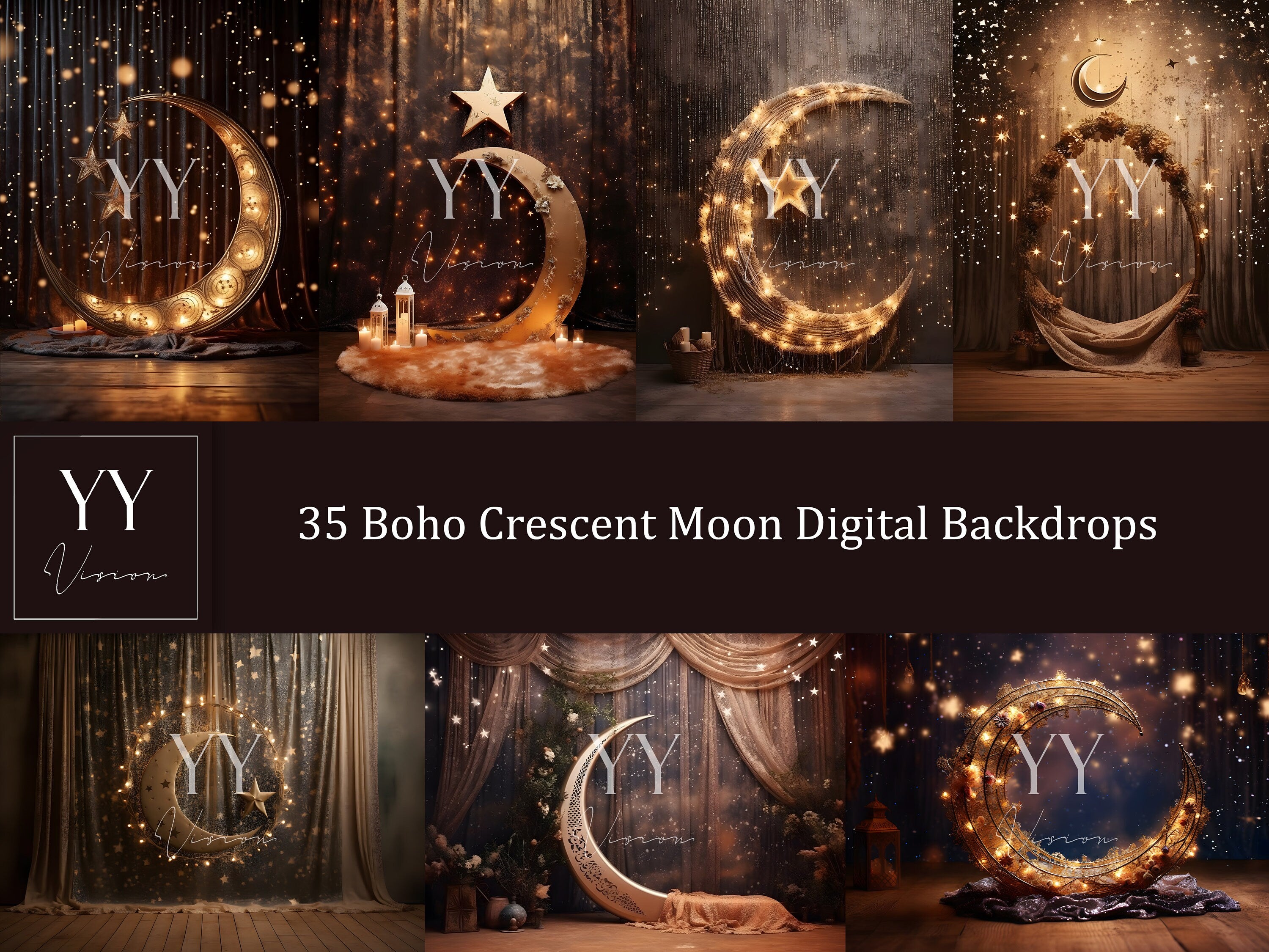 35 Boho Halbmond Digitale Hintergründe Sets für Schwangerschaft Neugeborenen Fotografie Digitale Hintergründe Studio Fotografie JPG Photoshop Overlays