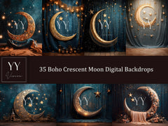 35 Boho Crescent Moon Digital Backdrops Sets for Maternity Newborn Photography Digital Backdrops Studio Photography JPG Photoshop Overlays