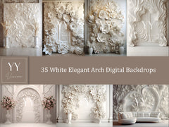 35 White Elegant Arch Digital Backdrops Sets for Maternity Wedding Photography Digital Backdrops Studio Photography JPG Photoshop Overlays