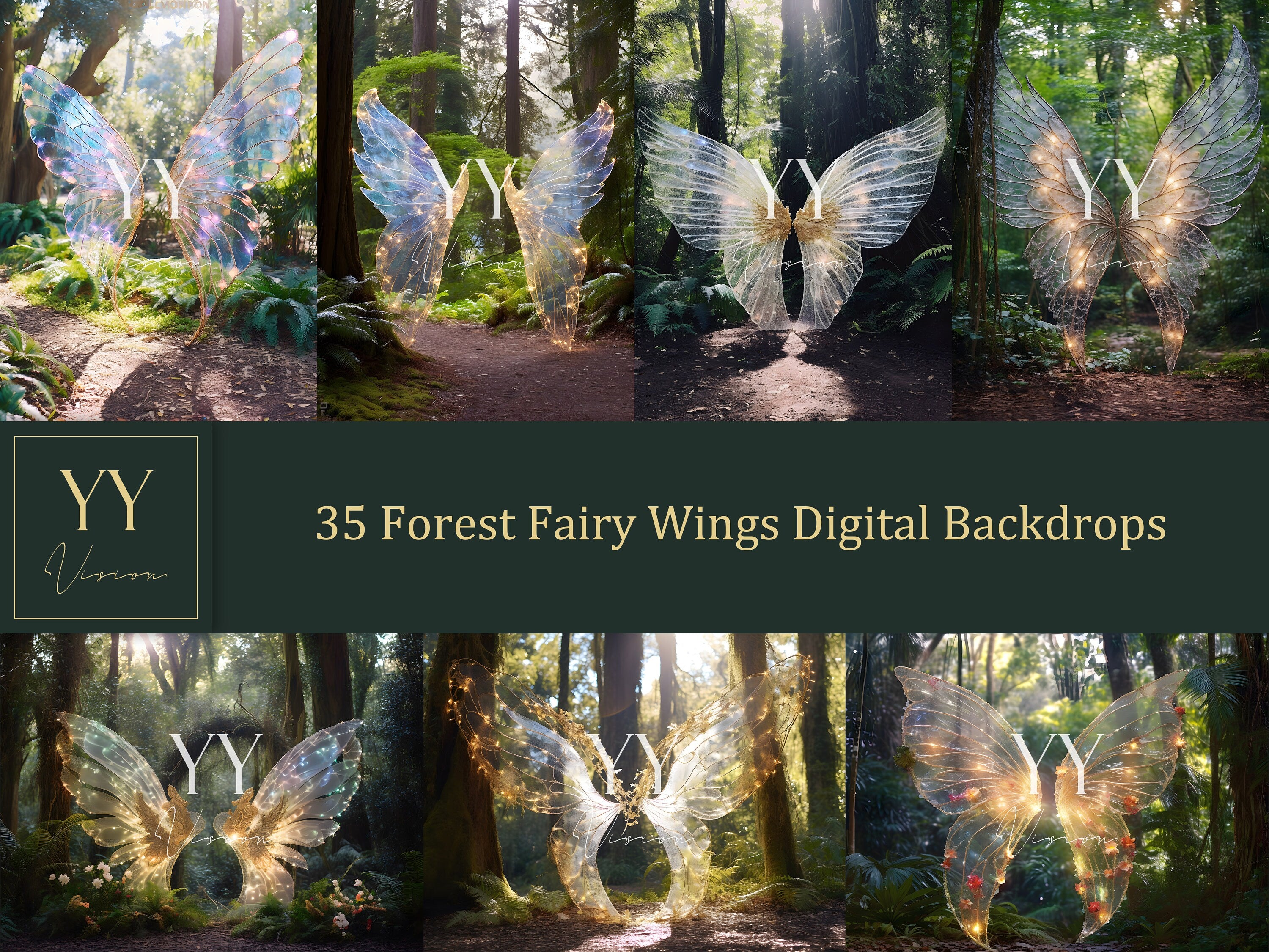 35 Forest Fairy Wings Digital Backdrops Sets for Maternity Photography Nature Wedding Studio Digital Backdrop Photoshop overlay