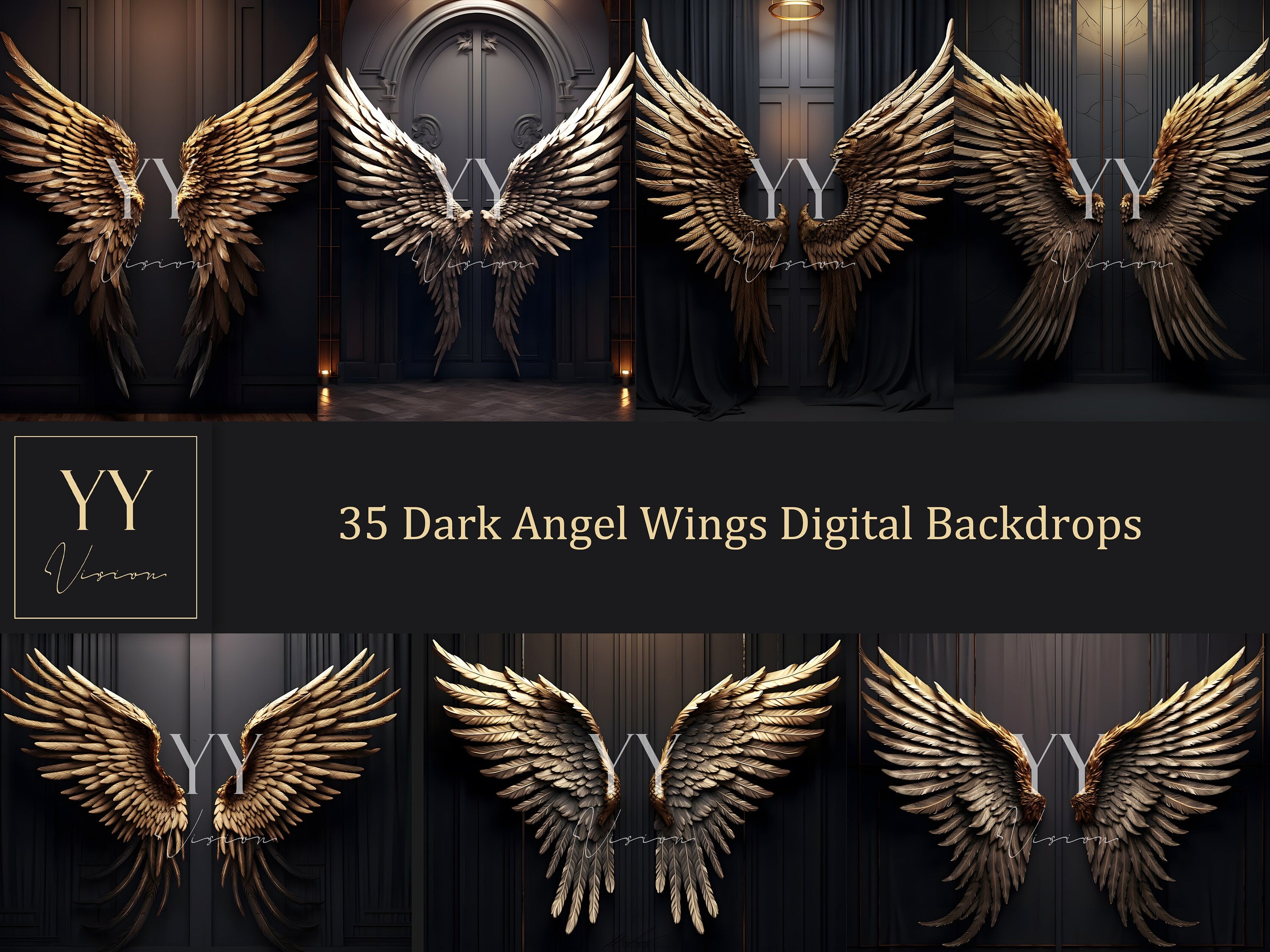 35 Angel Wings Dark Digital Backdrops Sets for Maternity Photography Fine Arts Wedding Studio Photoshop