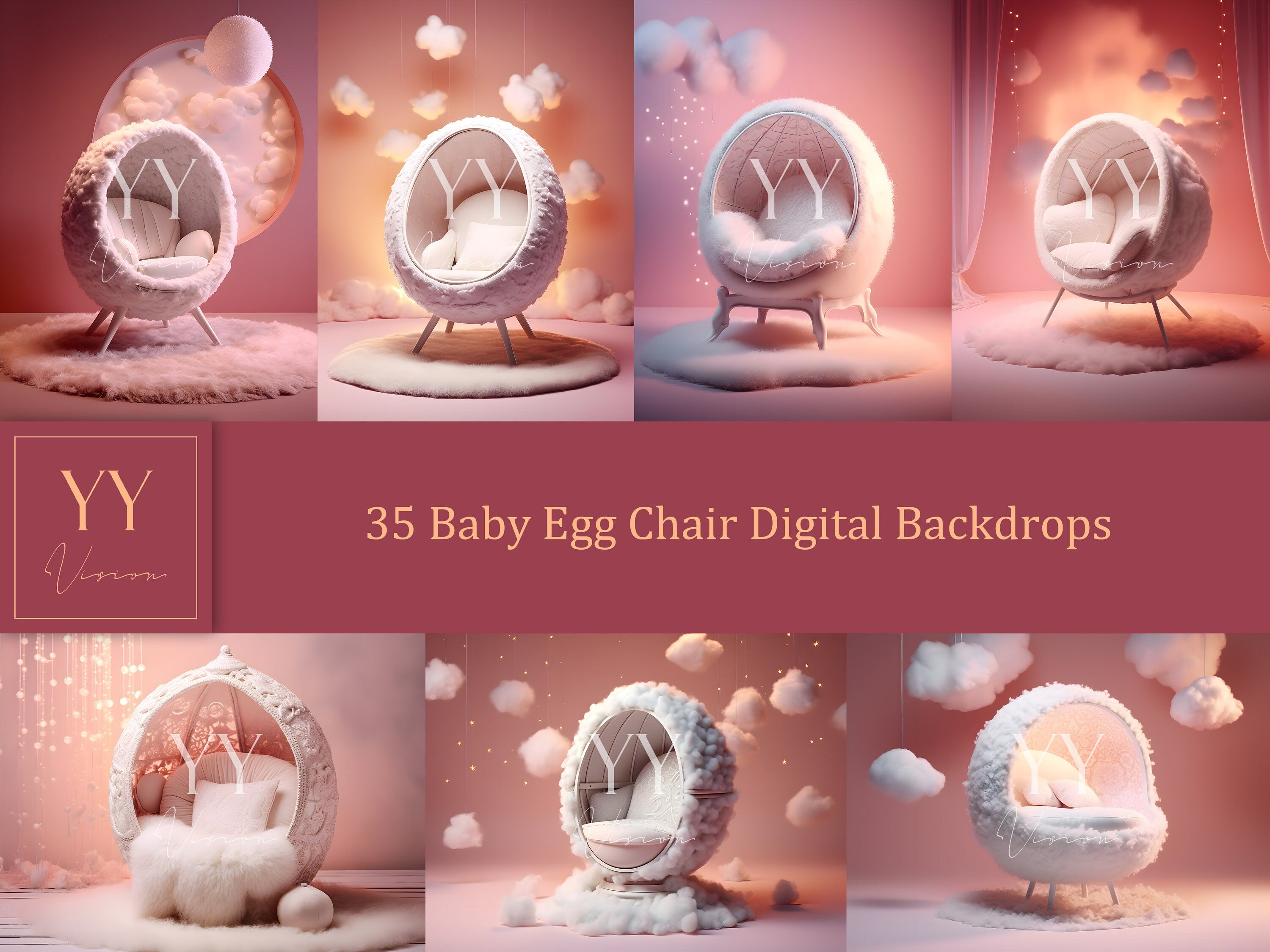 35 ensembles de décors numériques pour chaise d'œuf pour bébé, photographie de maternité pour nouveau-né, studio d'art, superposition Photoshop