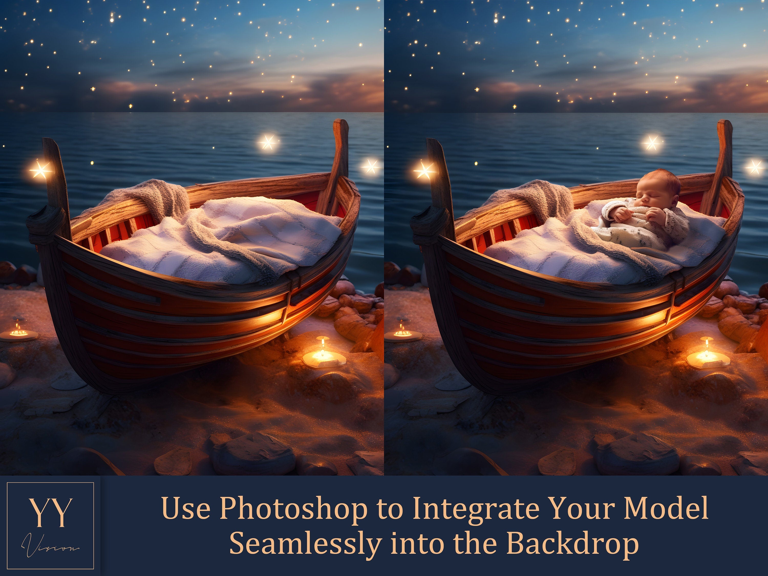 35 Newborn Baby on the Boat Digital Backdrops Sets for Maternity Photography Studio Digital Backdrop Photoshop