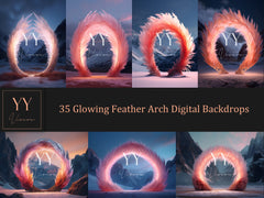 35 Glowing Feather Arch Digital Backdrops Sets for Mystical Photography Studio Snow Wedding Backdrop Photoshop