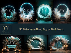 35 Boho Neon Ring Digitale Hintergründe Sets für mystische Fotografie Hochzeit Schwangerschaft Digitale Kulisse Photoshop Overlay