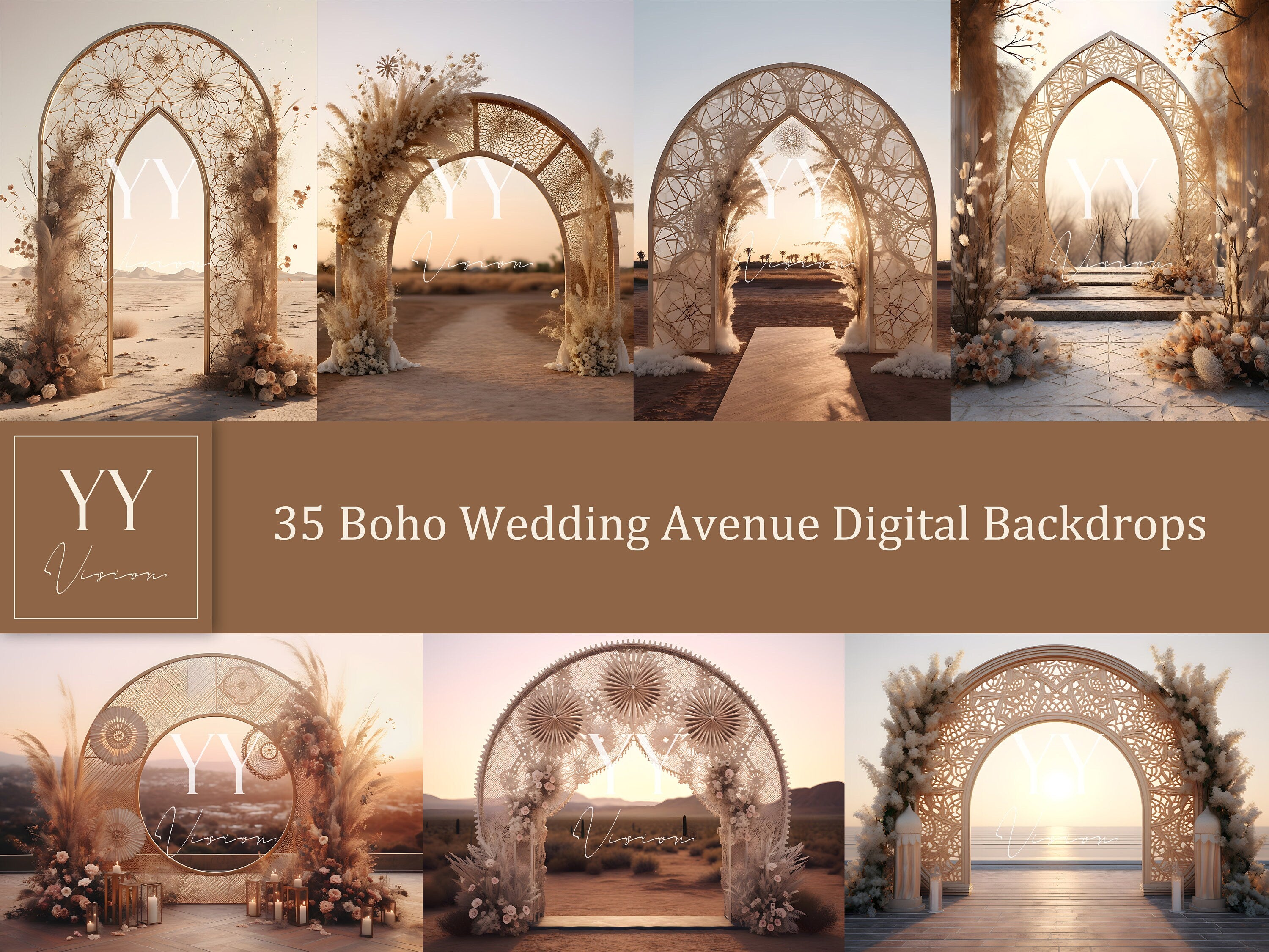 35 ensembles de toiles de fond numériques Boho Wedding Avenue pour studio de photographie de mariage, de maternité et de beaux-arts, superpositions Photoshop