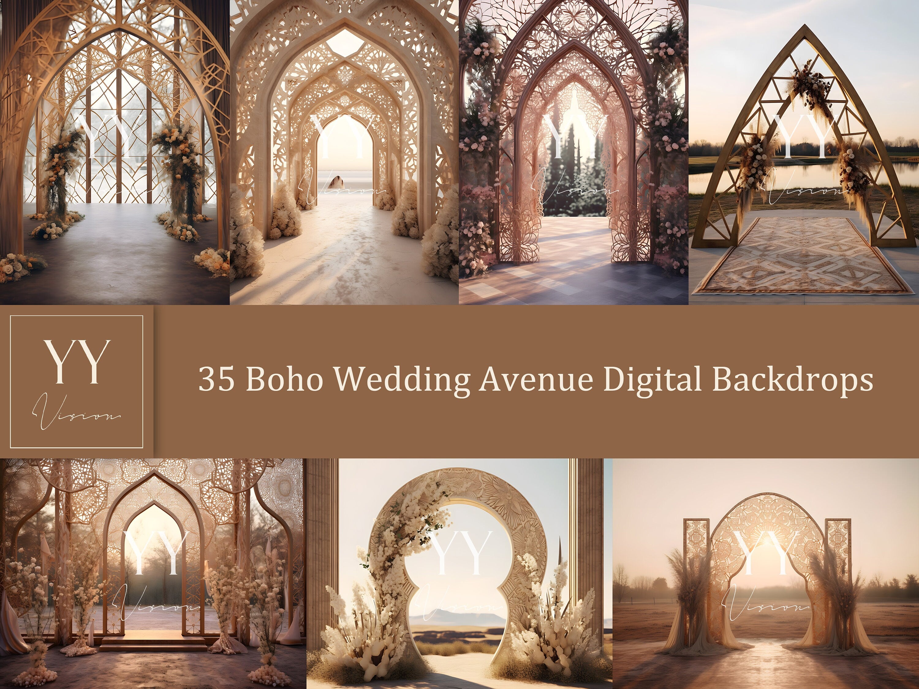 35 Boho Wedding Avenue Digital Backdrops Sets for Wedding Maternity Fine Art Photography Studio Photoshop Overlays Bundle