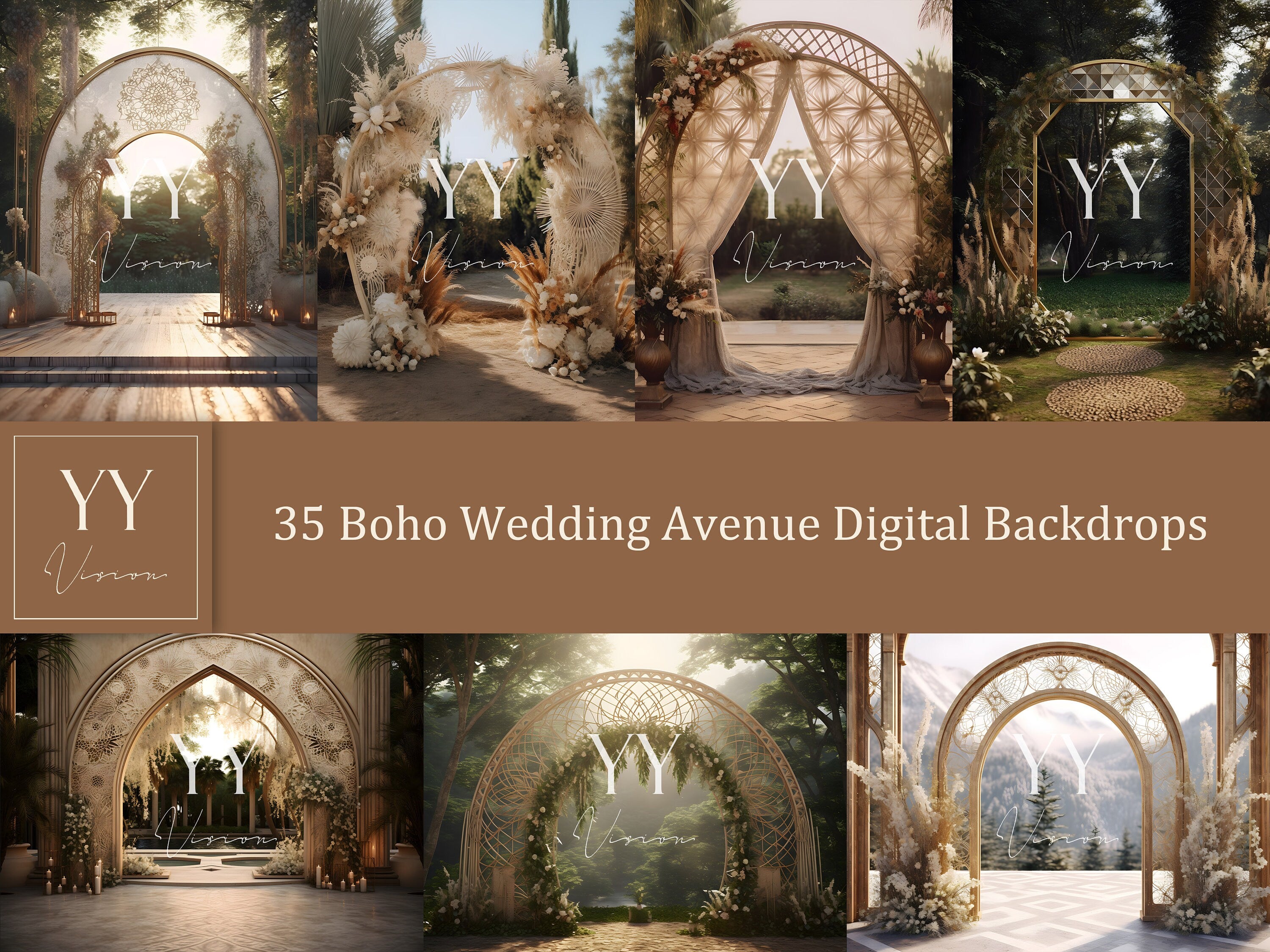 35 Boho Wedding Avenue Digital Backdrops Sets for Wedding Maternity Fine Art Photography Studio Photoshop Overlays Bundle