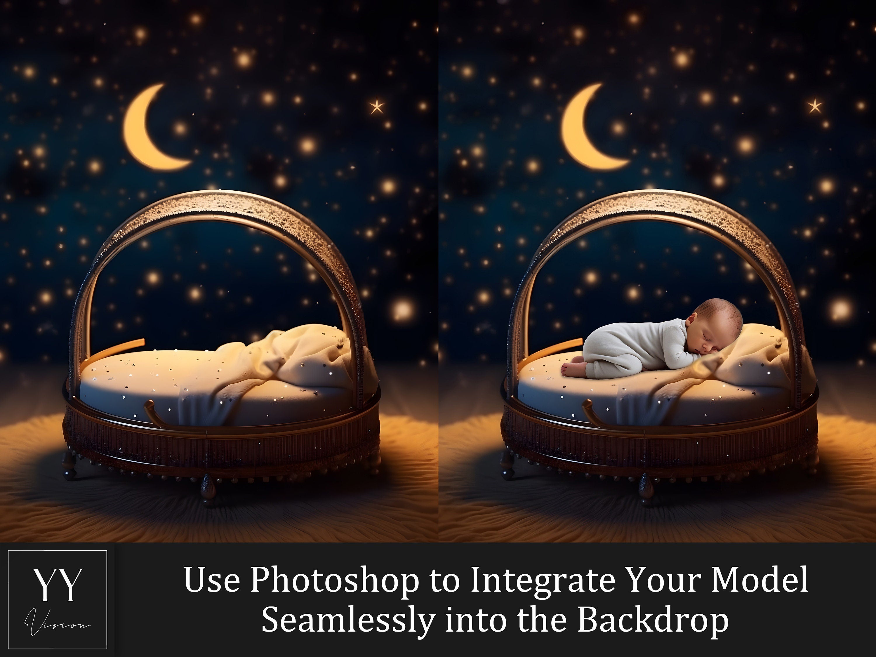 35 ensembles de toiles de fond numériques pour nouveau-né et bébé lune pour studio de photographie de maternité, toile de fond numérique Photoshop