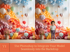 35 ensembles de décors numériques de ballons arc-en-ciel pour nouveau-né bébé gâteau smash photographie de maternité beaux-arts studio arrière-plan Photoshop