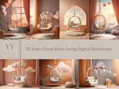 35 ensembles de décors numériques Boho Cloud Baby Swing pour la photographie de maternité Studio des beaux-arts Superposition Photoshop