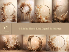 35 Boho Floral Ring Digital Backdrops Sets for Mystical Photography Wedding Maternity  Digital Backdrop Photoshop Background