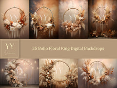 35 Boho Floral Ring Digital Backdrops Sets for Mystical Photography Wedding Maternity  Digital Backdrop Photoshop Background