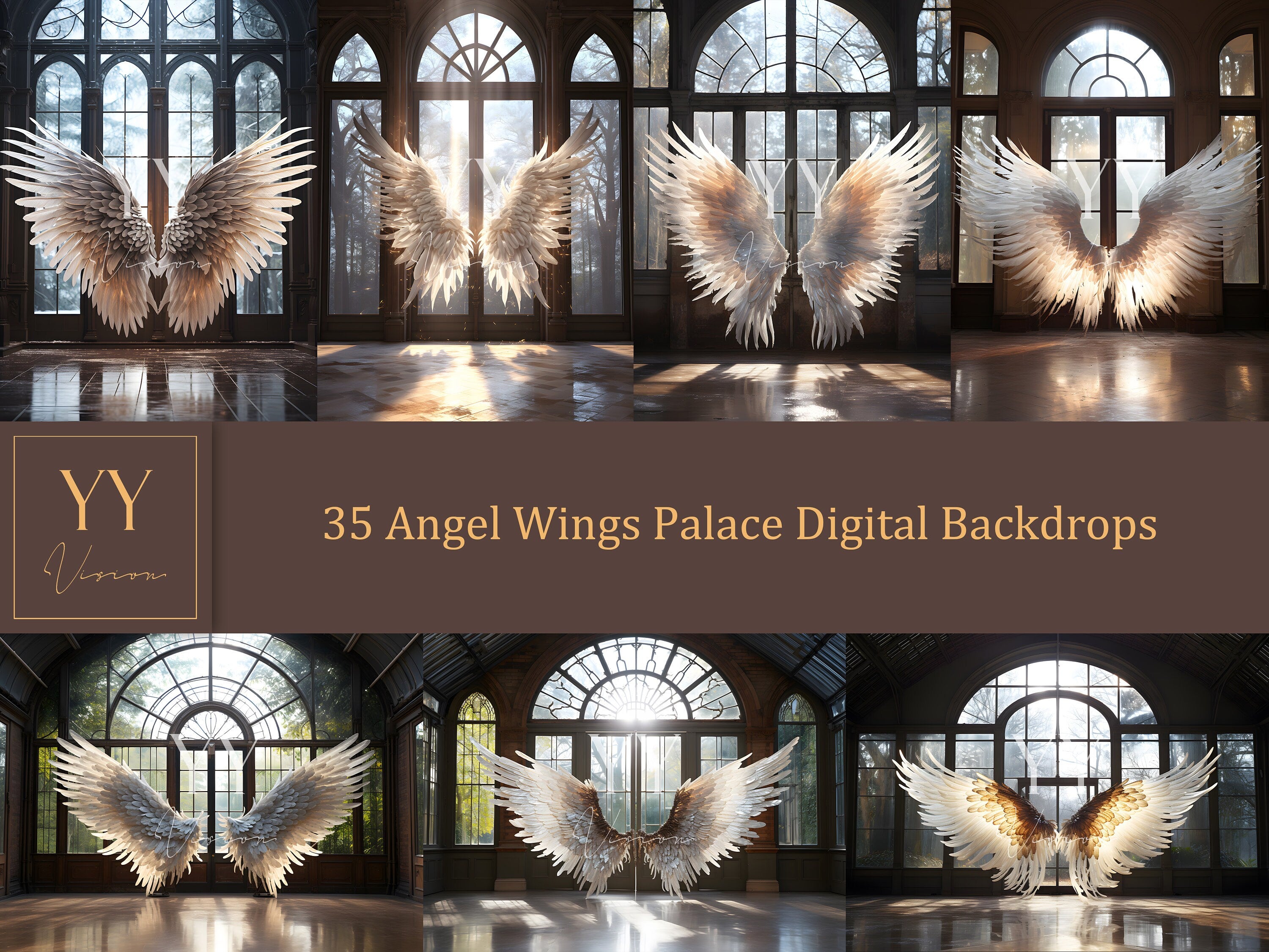 35 Angel Wings Palace Digital Backdrops Sets for Maternity Photography Fine Arts Wedding Studio Photoshop