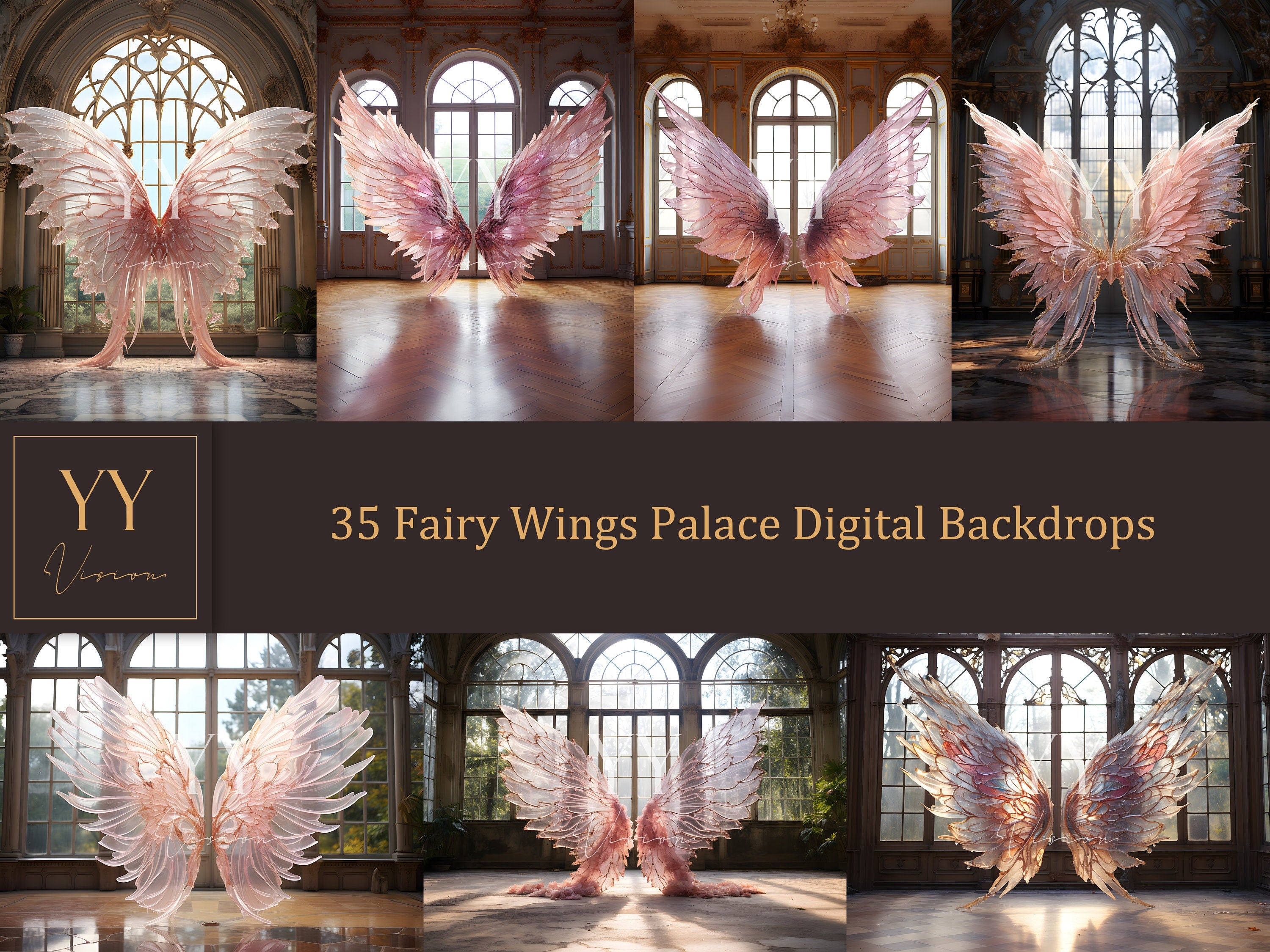 35 ensembles de décors numériques Fairy Wings Palace pour la photographie de maternité Beaux-Arts Mariage Studio Photoshop Background