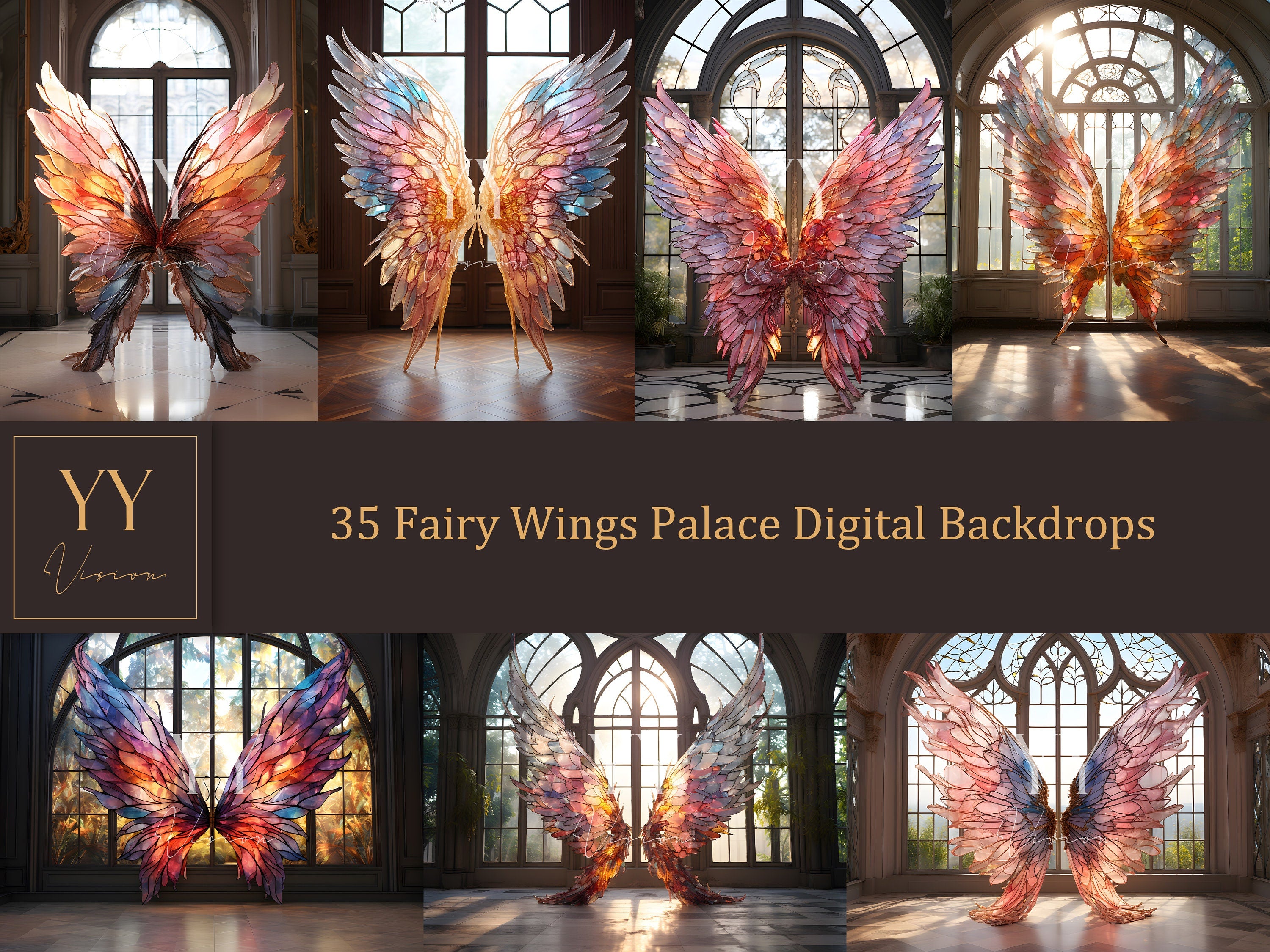 35 ensembles de décors numériques Fairy Wings Palace pour la photographie de maternité Beaux-Arts Mariage Studio Photoshop Background