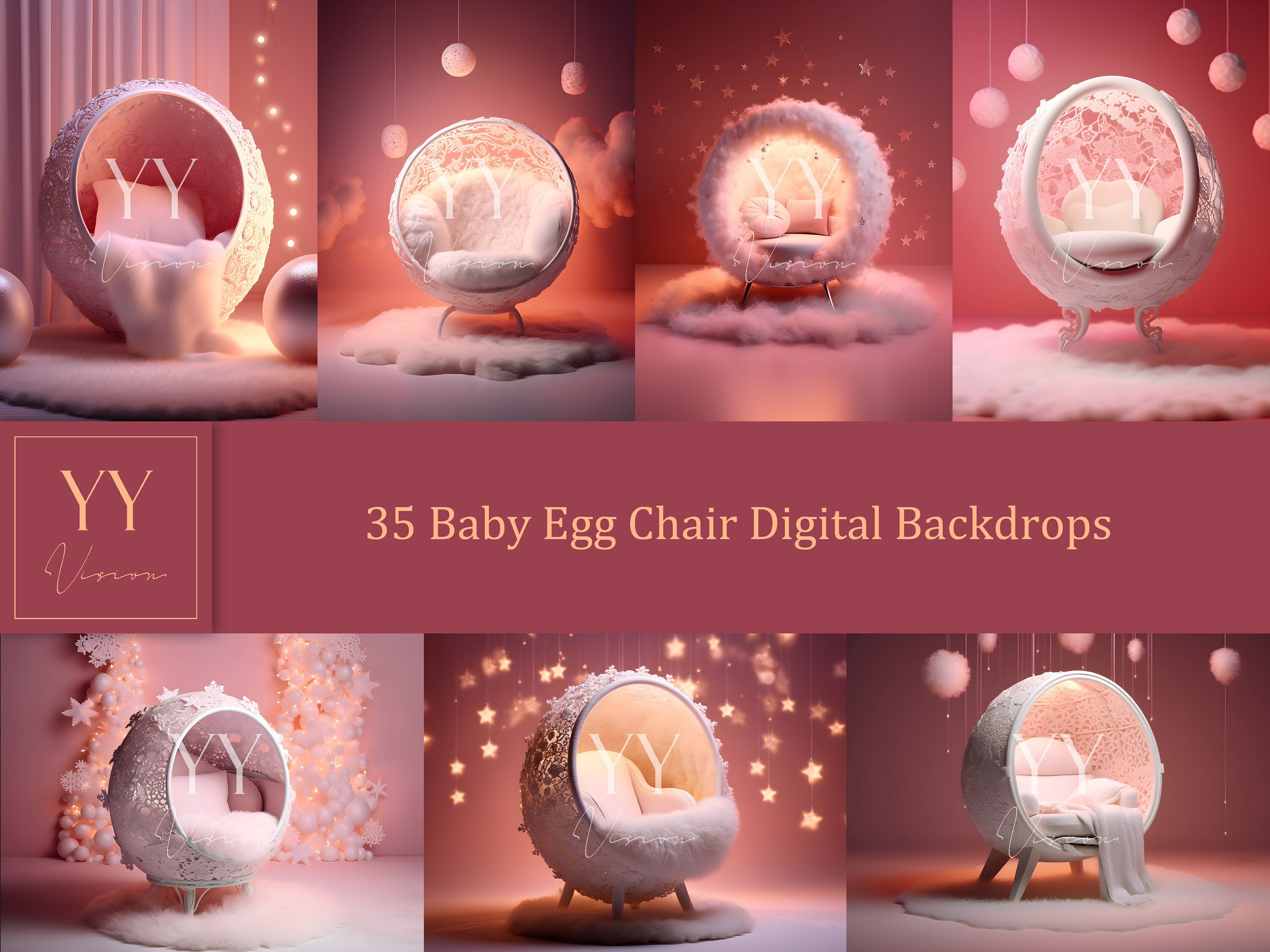 35 ensembles de décors numériques pour chaise d'œuf pour bébé, photographie de maternité pour nouveau-né, studio d'art, superposition Photoshop