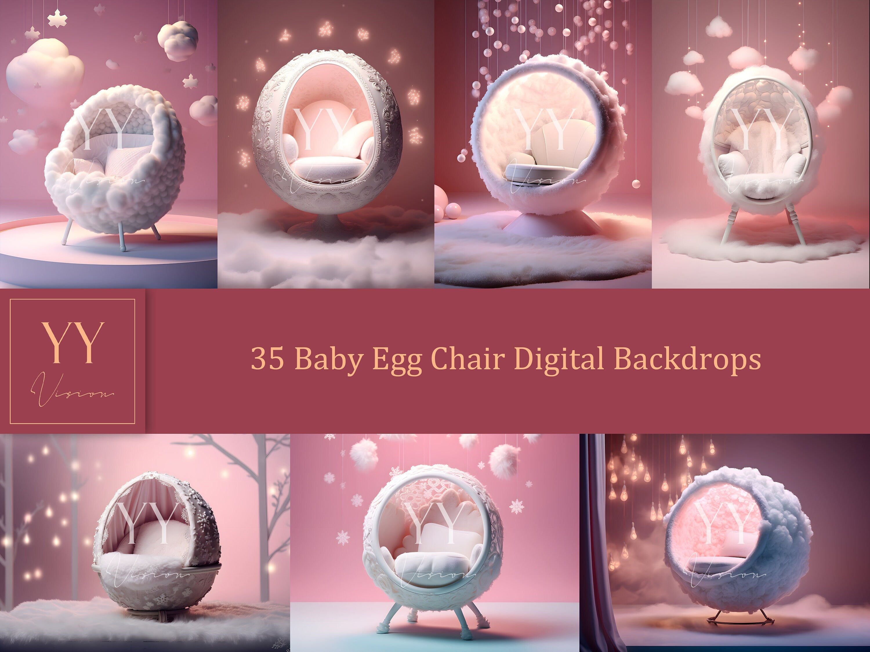 35 ensembles de décors numériques pour chaise d'œuf pour bébé, photographie de maternité pour nouveau-né, studio d'art, superposition Photoshop