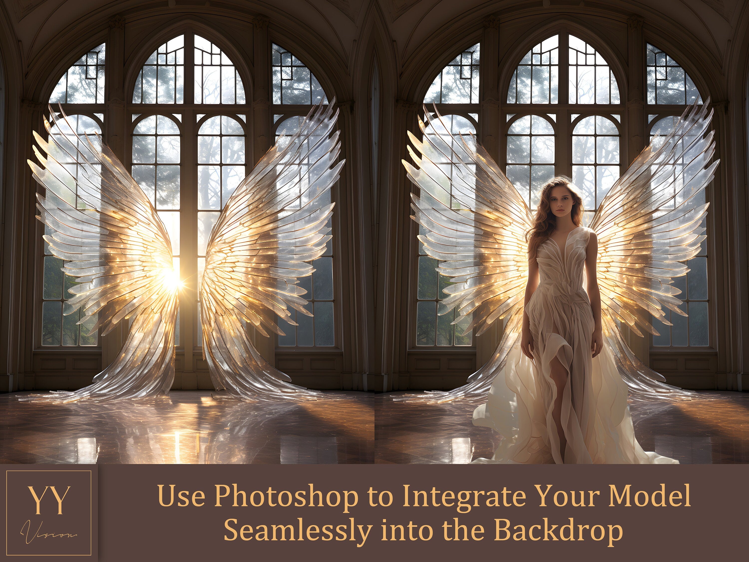 35 Angel Wings Palace Digital Backdrops Sets for Maternity Photography Fine Arts Wedding Studio Photoshop