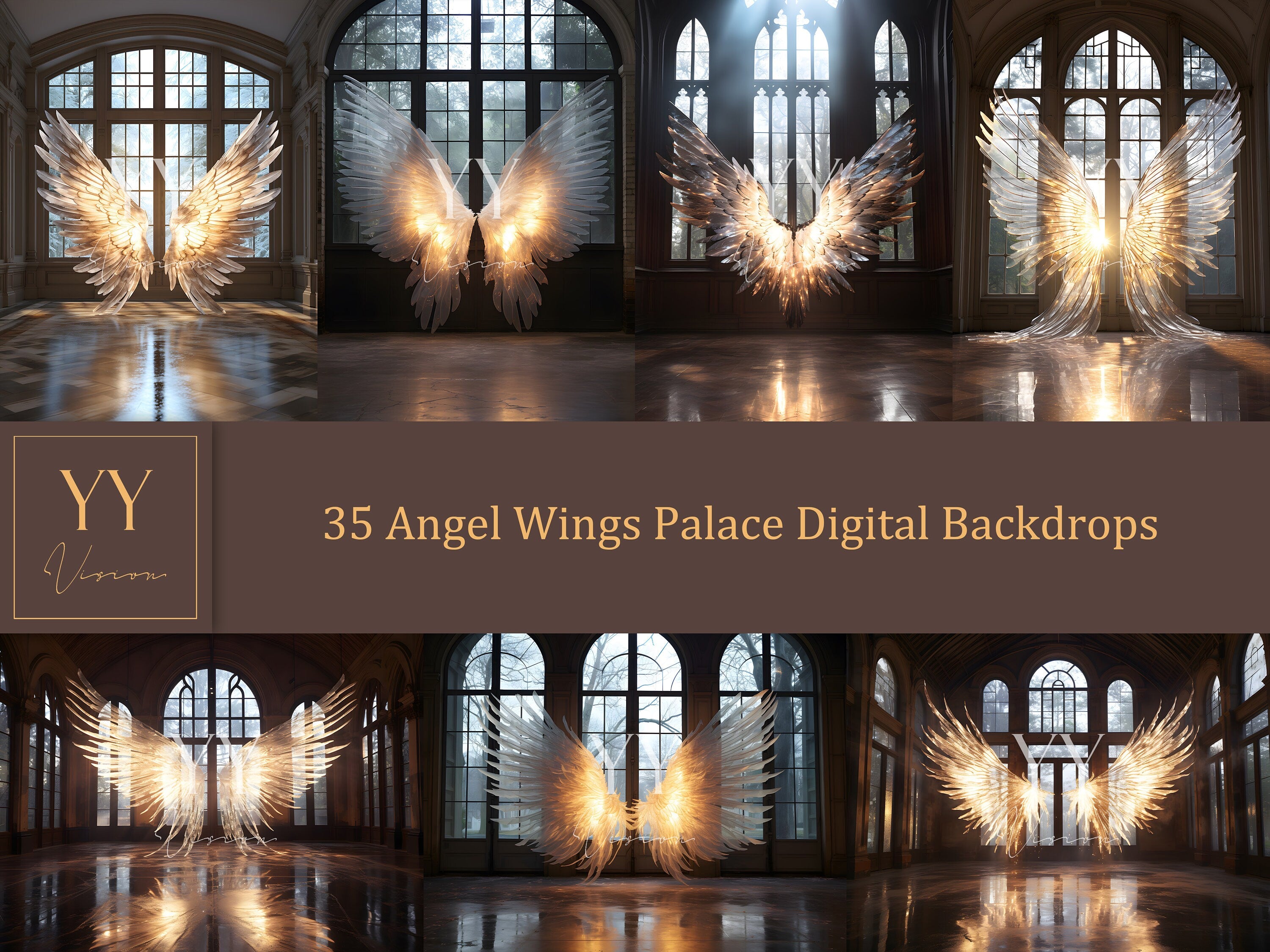 35 Angel Wings Palace Digital Backdrops Sets for Maternity Photography Fine Arts Wedding Studio Photoshop