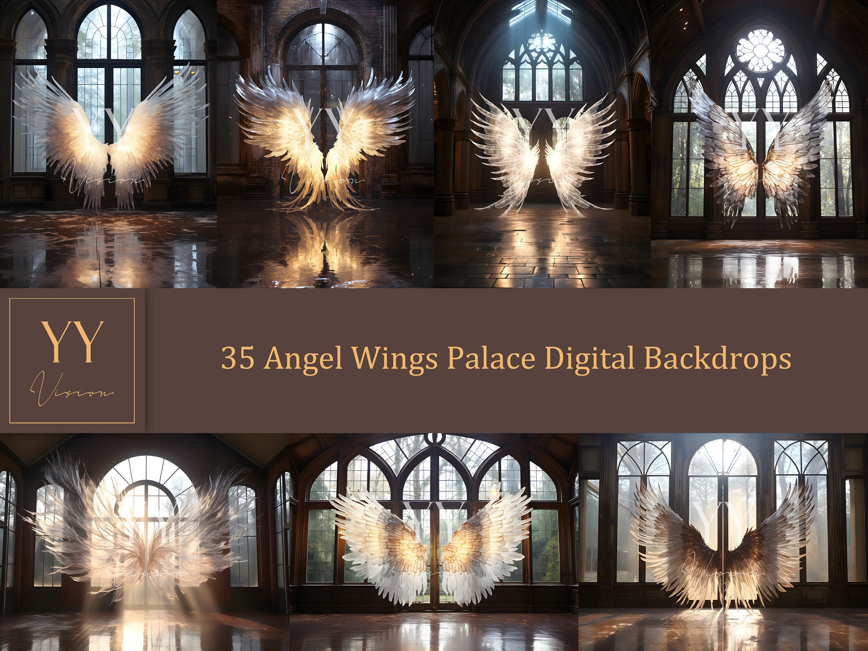 35 Angel Wings Palace digitale Hintergründe Sets für Schwangerschaft Fotografie Fine Arts Hochzeit Studio Photoshop