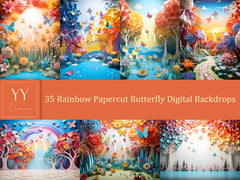 35 Regenbogen Papercut Schmetterling digitale Hintergründe Sets für Neugeborene Baby Cake Smash Schwangerschaft Fotografie Fine Arts Studio Photoshop Overlay