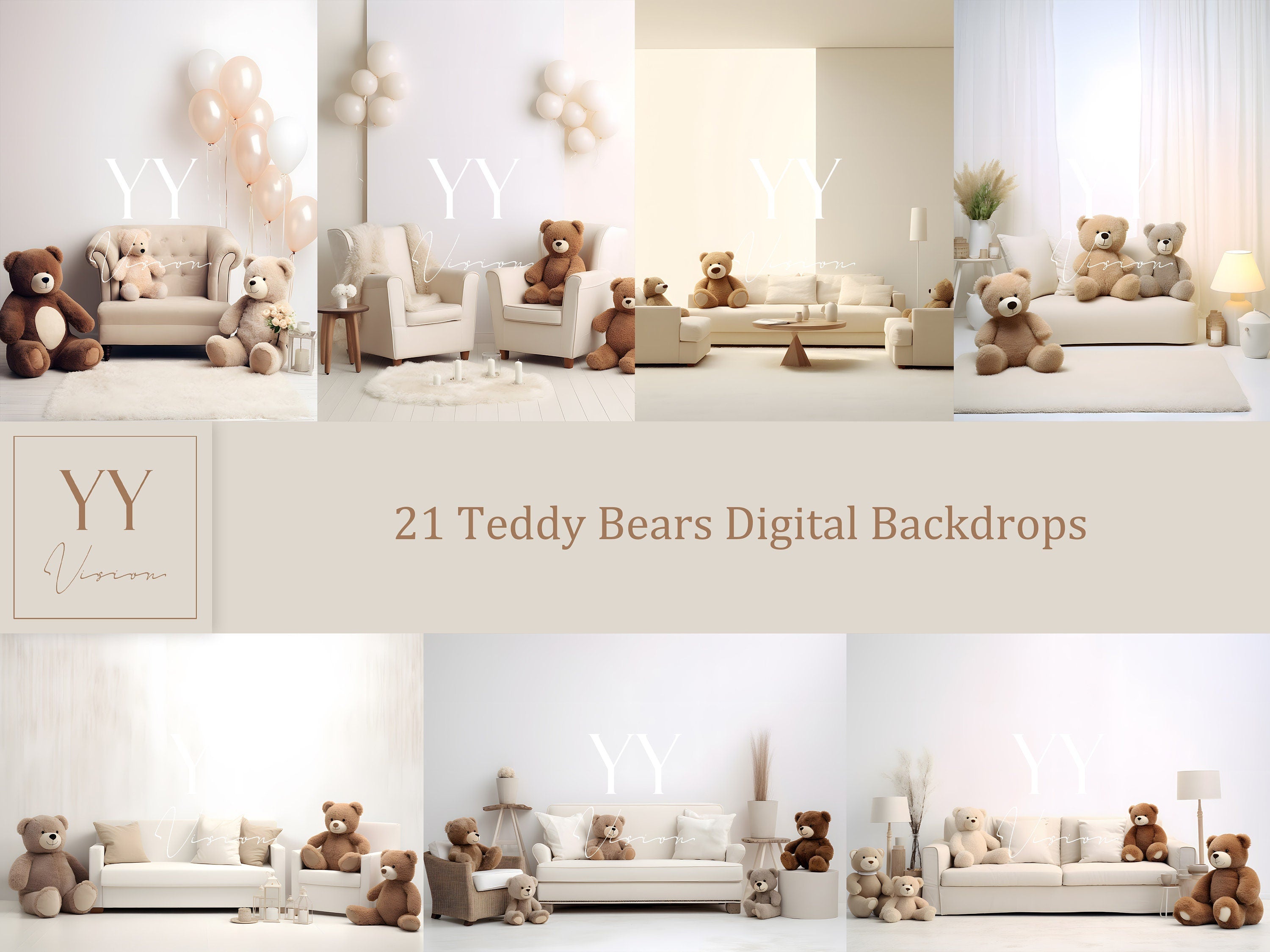 21 Teddybären Digitale Hintergründe Sets für Neugeborene Baby Cake Smash Schwangerschaftsfotografie Fine Arts Studio Photoshop Hintergrund