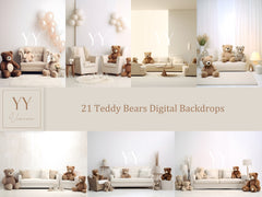 21 Teddy Bears Digital Backdrops Sets for Newborn Baby Cake Smash Maternity Photography Fine Arts Studio Photoshop Background