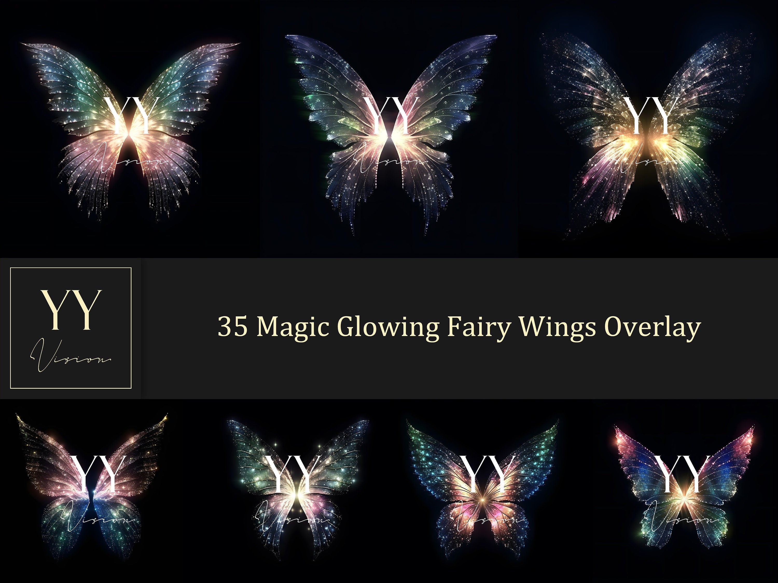 35 Magic Glowing Fairy Wings Digital Overlay Sets for Baby Kids Maternity Photography Fine Arts Portrait Photoshop