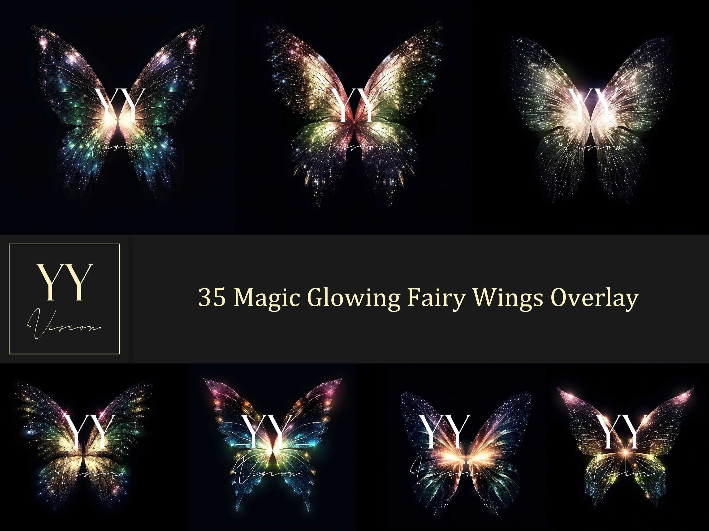 35 Magic Glowing Fairy Wings Digital Overlay Sets for Baby Kids Maternity Photography Fine Arts Portrait Photoshop