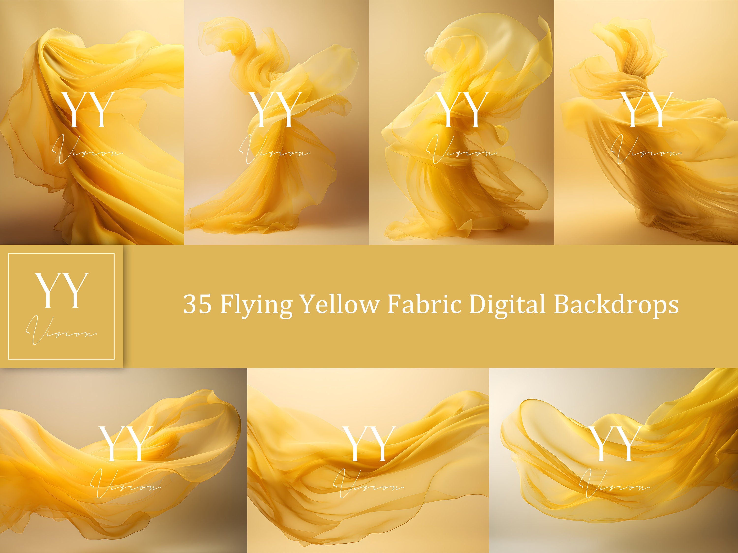 35 Yellow Flying Silk Fabric Digital Backdrops Sets for Maternity Photography Fine Arts Wedding Studio Photoshop