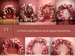 14 Pink Gold Balloon Arch Digital Backdrops Sets for Newborn Baby Cake Smash Photography Fine Arts Studio Photoshop Background